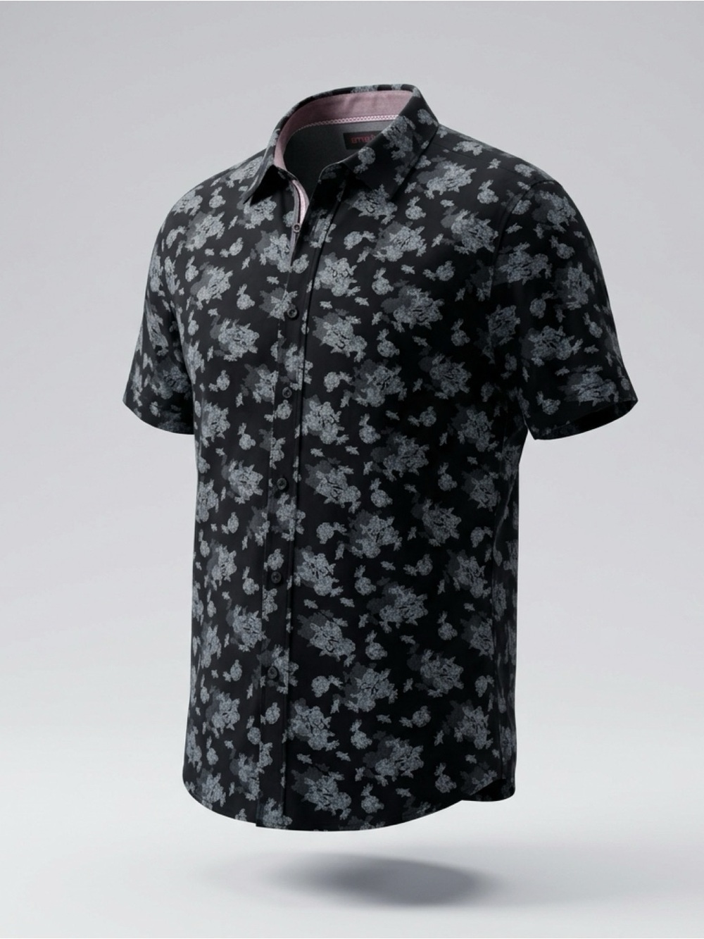 Short-Sleeve Black Floral Button-Down Shirt